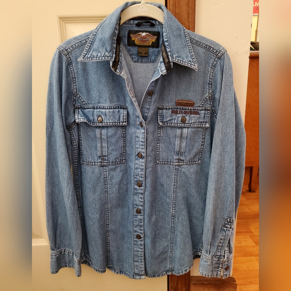 Women's Button Down Denim Harley Davidson Shirt Small